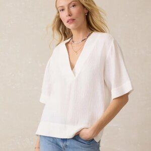 NWT Faherty Dune Organic Cotton Gauze Popover Top L